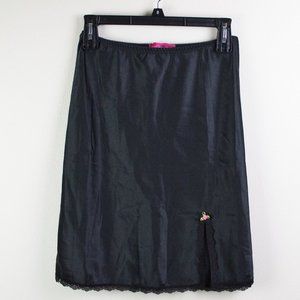 Betsey Johnson Black Polyester Slip Size S with Lace Trim and Pink Rose